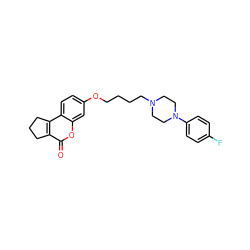 O=c1oc2cc(OCCCCN3CCN(c4ccc(F)cc4)CC3)ccc2c2c1CCC2 ZINC000103268592