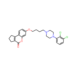 O=c1oc2cc(OCCCCN3CCN(c4cccc(Cl)c4Cl)CC3)ccc2c2c1CCC2 ZINC000103268589