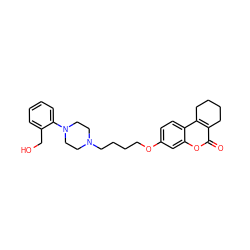 O=c1oc2cc(OCCCCN3CCN(c4ccccc4CO)CC3)ccc2c2c1CCCC2 ZINC000218090281