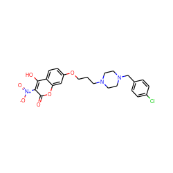 O=c1oc2cc(OCCCN3CCN(Cc4ccc(Cl)cc4)CC3)ccc2c(O)c1[N+](=O)[O-] ZINC000029250195