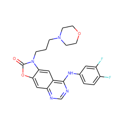 O=c1oc2cc3ncnc(Nc4ccc(F)c(F)c4)c3cc2n1CCCN1CCOCC1 ZINC000084711827