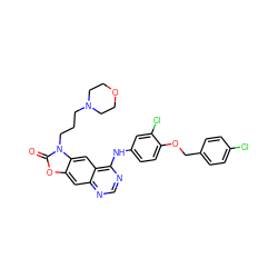 O=c1oc2cc3ncnc(Nc4ccc(OCc5ccc(Cl)cc5)c(Cl)c4)c3cc2n1CCCN1CCOCC1 ZINC000084727701