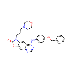 O=c1oc2cc3ncnc(Nc4ccc(OCc5ccccc5)cc4)c3cc2n1CCCN1CCOCC1 ZINC000084726283