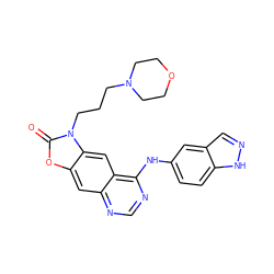 O=c1oc2cc3ncnc(Nc4ccc5[nH]ncc5c4)c3cc2n1CCCN1CCOCC1 ZINC000084668904