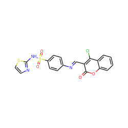 O=c1oc2ccccc2c(Cl)c1/C=N/c1ccc(S(=O)(=O)Nc2nccs2)cc1 ZINC000096921651