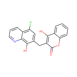 O=c1oc2ccccc2c(O)c1Cc1cc(Cl)c2cccnc2c1O ZINC000005448794