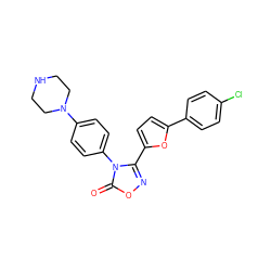 O=c1onc(-c2ccc(-c3ccc(Cl)cc3)o2)n1-c1ccc(N2CCNCC2)cc1 ZINC000084710098