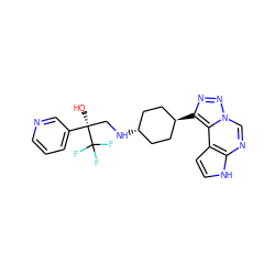 O[C@@](CN[C@H]1CC[C@H](c2nnn3cnc4[nH]ccc4c23)CC1)(c1cccnc1)C(F)(F)F ZINC001772636457