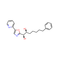 O[C@@H](CCCCCc1ccccc1)[C@@H](O)c1ncc(-c2ccccn2)o1 ZINC000014980149