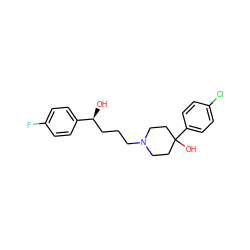 O[C@@H](CCCN1CCC(O)(c2ccc(Cl)cc2)CC1)c1ccc(F)cc1 ZINC000002516030