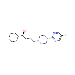 O[C@@H](CCCN1CCN(c2ncc(F)cn2)CC1)C1CCCCC1 ZINC000000013130