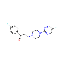 O[C@@H](CCN1CCN(c2ncc(F)cn2)CC1)c1ccc(F)cc1 ZINC000013730894