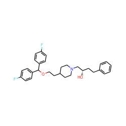 O[C@@H](CCc1ccccc1)CN1CCC(CCOC(c2ccc(F)cc2)c2ccc(F)cc2)CC1 ZINC000013683644