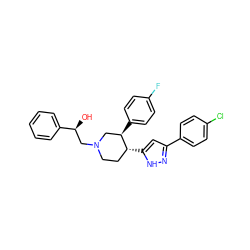 O[C@@H](CN1CC[C@@H](c2cc(-c3ccc(Cl)cc3)n[nH]2)[C@H](c2ccc(F)cc2)C1)c1ccccc1 ZINC000146039173