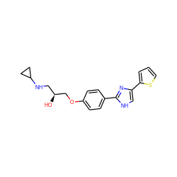 O[C@@H](CNC1CC1)COc1ccc(-c2nc(-c3cccs3)c[nH]2)cc1 ZINC000028013269