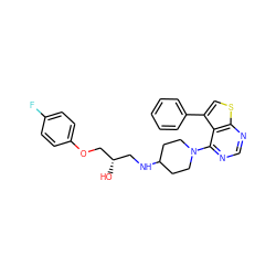 O[C@@H](CNC1CCN(c2ncnc3scc(-c4ccccc4)c23)CC1)COc1ccc(F)cc1 ZINC000064539612