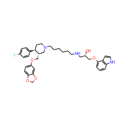 O[C@@H](CNCCCCCCN1CC[C@H](c2ccc(F)cc2)[C@@H](COc2ccc3c(c2)OCO3)C1)COc1cccc2[nH]ccc12 ZINC000027090020