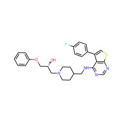 O[C@@H](COc1ccccc1)CN1CCC(CNc2ncnc3scc(-c4ccc(F)cc4)c23)CC1 ZINC000064549384