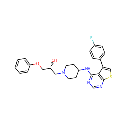 O[C@@H](COc1ccccc1)CN1CCC(Nc2ncnc3scc(-c4ccc(F)cc4)c23)CC1 ZINC000064539750