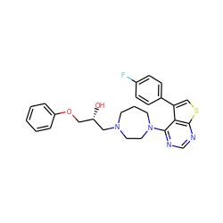 O[C@@H](COc1ccccc1)CN1CCCN(c2ncnc3scc(-c4ccc(F)cc4)c23)CC1 ZINC000064539900