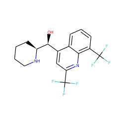 O[C@@H](c1cc(C(F)(F)F)nc2c(C(F)(F)F)cccc12)[C@@H]1CCCCN1 ZINC000003874185