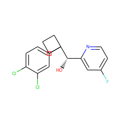 O[C@@H](c1cc(F)ccn1)C1(c2ccc(Cl)c(Cl)c2)CCC1 ZINC000653822860