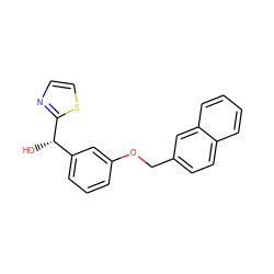 O[C@@H](c1cccc(OCc2ccc3ccccc3c2)c1)c1nccs1 ZINC000013822685