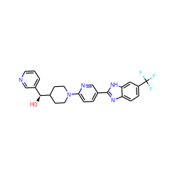 O[C@@H](c1cccnc1)C1CCN(c2ccc(-c3nc4ccc(C(F)(F)F)cc4[nH]3)cn2)CC1 ZINC001772622669