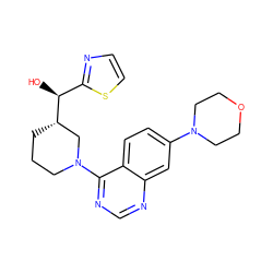 O[C@@H](c1nccs1)[C@H]1CCCN(c2ncnc3cc(N4CCOCC4)ccc23)C1 ZINC000146712874