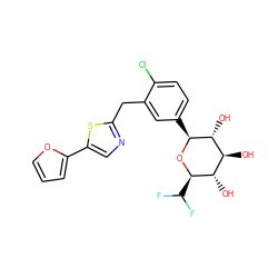 O[C@@H]1[C@@H](C(F)F)O[C@@H](c2ccc(Cl)c(Cc3ncc(-c4ccco4)s3)c2)[C@H](O)[C@H]1O ZINC000066252132