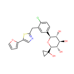 O[C@@H]1[C@@H](C2(O)CC2)O[C@@H](c2ccc(Cl)c(Cc3ncc(-c4ccco4)s3)c2)[C@H](O)[C@H]1O ZINC000066252613