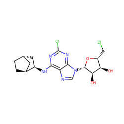 O[C@@H]1[C@@H](CCl)O[C@@H](n2cnc3c(N[C@@H]4C[C@H]5CC[C@H]4C5)nc(Cl)nc32)[C@@H]1O ZINC000261118307