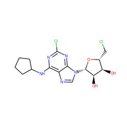 O[C@@H]1[C@@H](CCl)O[C@@H](n2cnc3c(NC4CCCC4)nc(Cl)nc32)[C@@H]1O ZINC000040917514