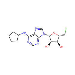 O[C@@H]1[C@@H](CCl)O[C@@H](n2cnc3c(NC4CCCC4)ncnc32)[C@@H]1O ZINC000013776769