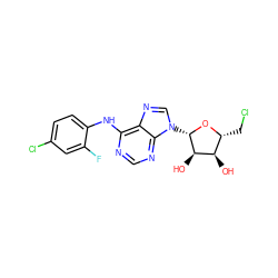 O[C@@H]1[C@@H](CCl)O[C@@H](n2cnc3c(Nc4ccc(Cl)cc4F)ncnc32)[C@@H]1O ZINC001772652248