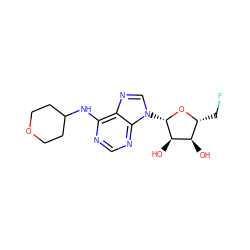 O[C@@H]1[C@@H](CF)O[C@@H](n2cnc3c(NC4CCOCC4)ncnc32)[C@@H]1O ZINC000003991691