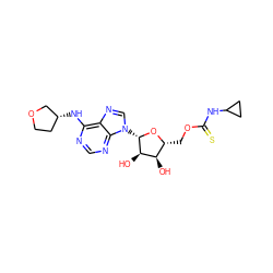 O[C@@H]1[C@@H](COC(=S)NC2CC2)O[C@@H](n2cnc3c(N[C@@H]4CCOC4)ncnc32)[C@@H]1O ZINC000013589086