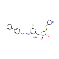 O[C@@H]1[C@@H](CS[C@H]2CCNC2)O[C@@H](n2cnc3c(NCCc4ccc(-c5ccccc5)cc4)nc(Cl)nc32)[C@@H]1O ZINC000070631557