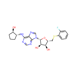 O[C@@H]1[C@@H](CSc2ccccc2F)O[C@@H](n2cnc3c(N[C@@H]4CCC[C@H]4O)ncnc32)[C@@H]1O ZINC000035821063