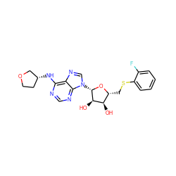 O[C@@H]1[C@@H](CSc2ccccc2F)O[C@@H](n2cnc3c(N[C@@H]4CCOC4)ncnc32)[C@@H]1O ZINC000038452089