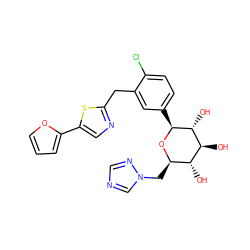 O[C@@H]1[C@@H](Cn2cncn2)O[C@@H](c2ccc(Cl)c(Cc3ncc(-c4ccco4)s3)c2)[C@H](O)[C@H]1O ZINC000066259585