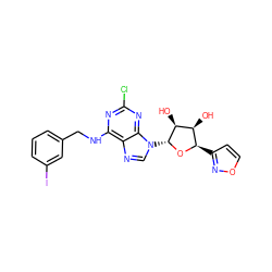 O[C@@H]1[C@@H](n2cnc3c(NCc4cccc(I)c4)nc(Cl)nc32)O[C@H](c2ccon2)[C@@H]1O ZINC000029203188