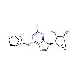 O[C@@H]1[C@H](O)[C@@H]2C[C@@H]2[C@H]1n1cnc2c(N[C@H]3C[C@H]4CC[C@H]3C4)nc(Cl)nc21 ZINC000101499968