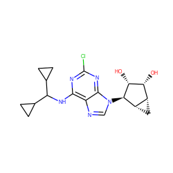 O[C@@H]1[C@H](O)[C@@H]2C[C@@H]2[C@H]1n1cnc2c(NC(C3CC3)C3CC3)nc(Cl)nc21 ZINC000084615830