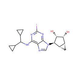 O[C@@H]1[C@H](O)[C@@H]2C[C@@H]2[C@H]1n1cnc2c(NC(C3CC3)C3CC3)nc(I)nc21 ZINC000095556147