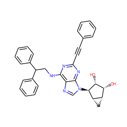 O[C@@H]1[C@H](O)[C@@H]2C[C@@H]2[C@H]1n1cnc2c(NCC(c3ccccc3)c3ccccc3)nc(C#Cc3ccccc3)nc21 ZINC000084687373