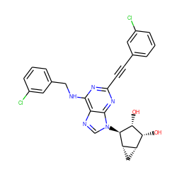 O[C@@H]1[C@H](O)[C@@H]2C[C@@H]2[C@H]1n1cnc2c(NCc3cccc(Cl)c3)nc(C#Cc3cccc(Cl)c3)nc21 ZINC000084690042