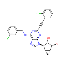 O[C@@H]1[C@H](O)[C@@H]2C[C@@H]2[C@H]1n1cnc2c(NCc3cccc(Cl)c3)nc(C#Cc3ccccc3Cl)nc21 ZINC000084690041