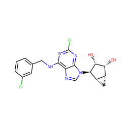 O[C@@H]1[C@H](O)[C@@H]2C[C@@H]2[C@H]1n1cnc2c(NCc3cccc(Cl)c3)nc(Cl)nc21 ZINC000040422996