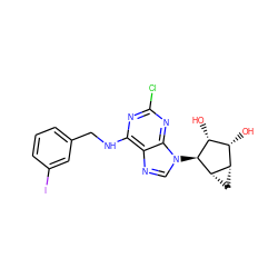 O[C@@H]1[C@H](O)[C@@H]2C[C@@H]2[C@H]1n1cnc2c(NCc3cccc(I)c3)nc(Cl)nc21 ZINC000045506184